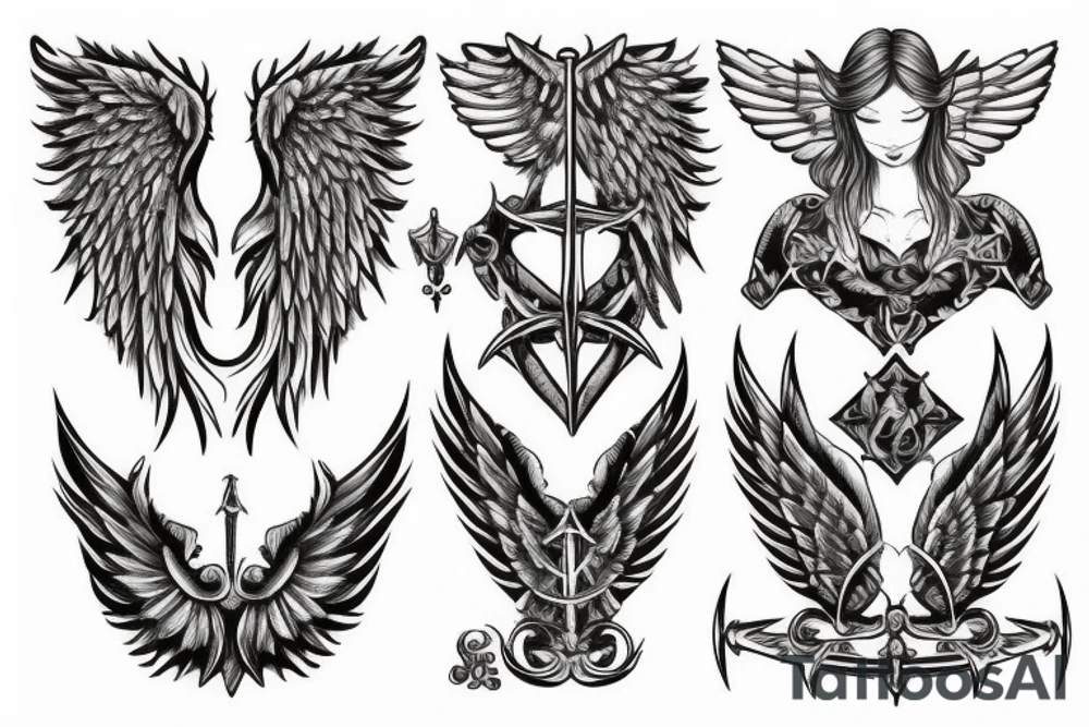 Angel wings with sword in the middle tattoo idea