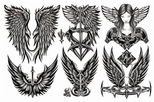 Angel wings with sword in the middle tattoo idea