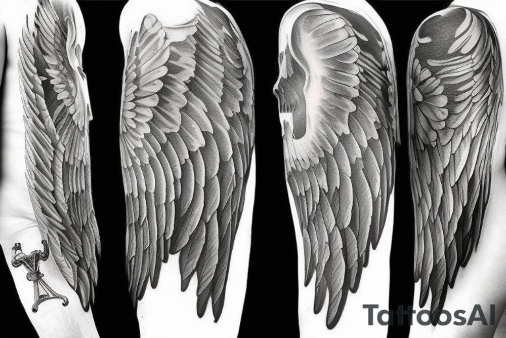 Angel wings with sword in the middle tattoo idea