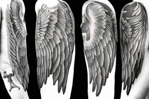 Angel wings with sword in the middle tattoo idea