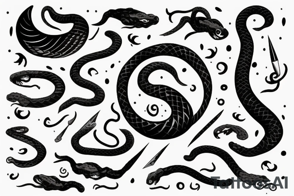 A dagger with a snake and featuring the moon tattoo idea