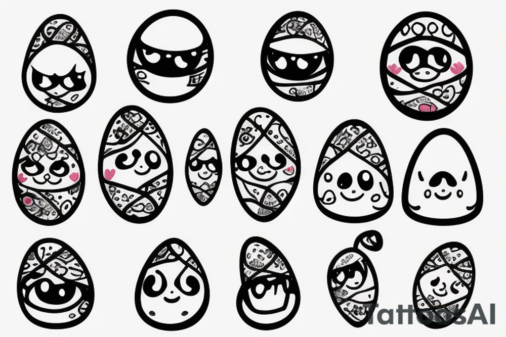 A small egg with a cute face and little legs. tattoo idea