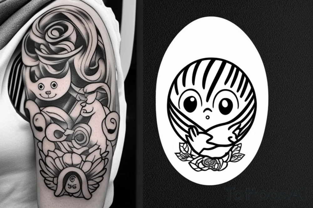 A small egg with a cute face and little legs. tattoo idea