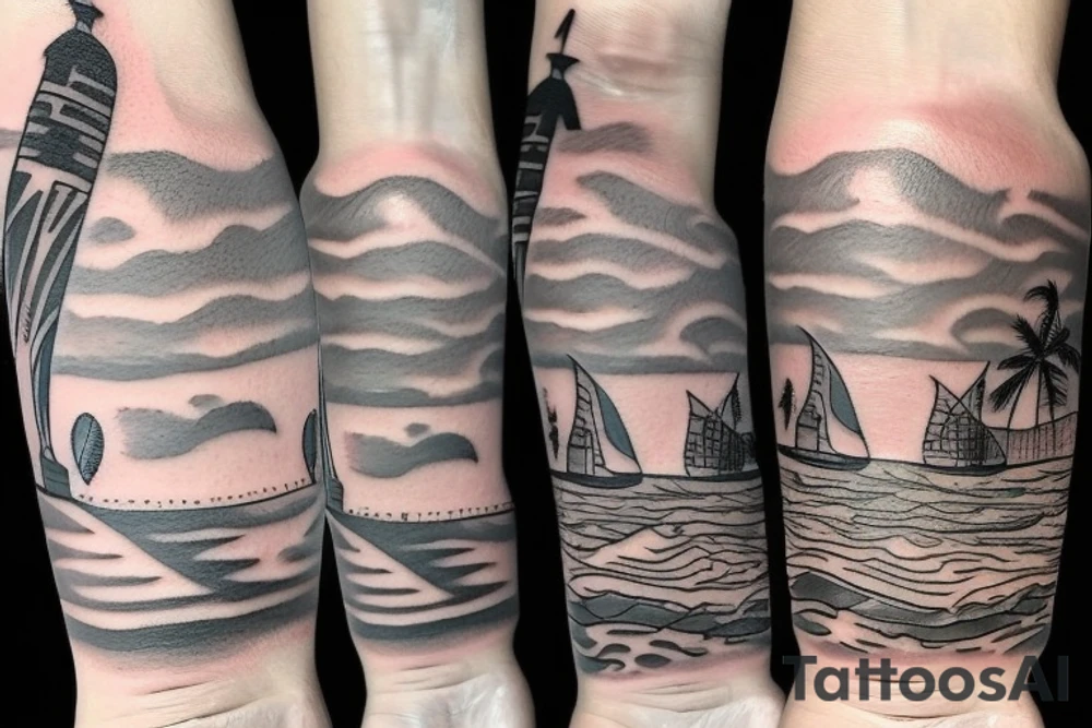 A beach live tattoo with sun down tattoo idea