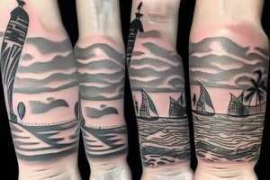 A beach live tattoo with sun down tattoo idea