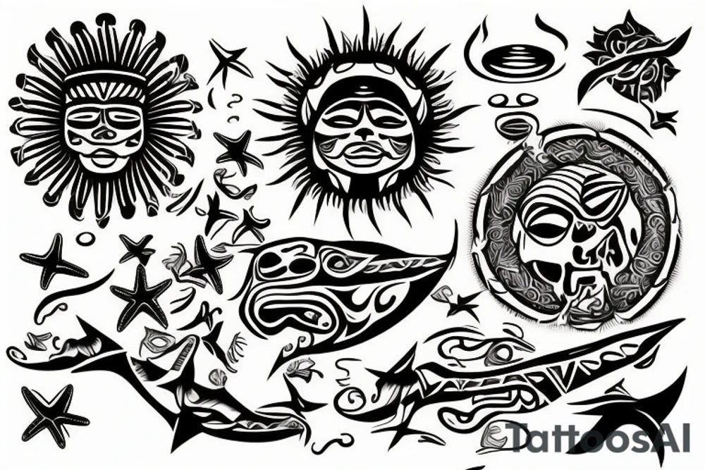 A beach live tattoo with sun down in taino style tattoo idea