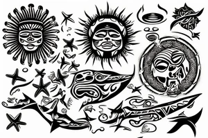 A beach live tattoo with sun down in taino style tattoo idea