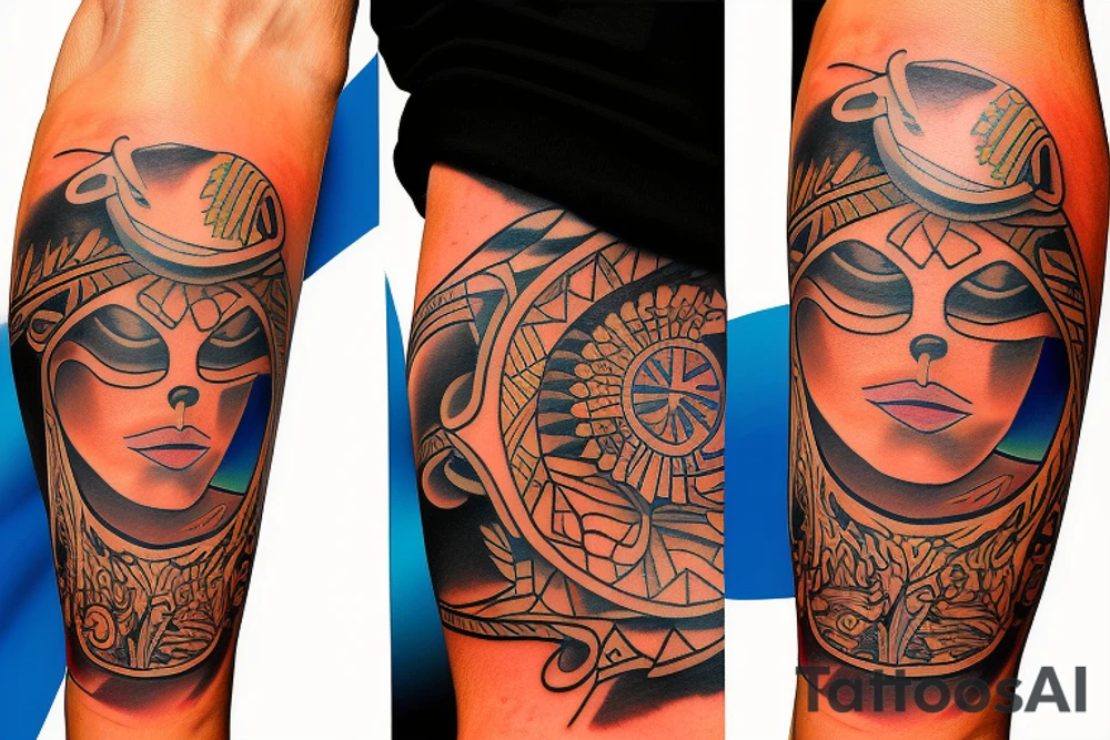 A beach live tattoo with sun down in taino style tattoo idea