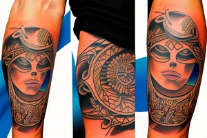 A beach live tattoo with sun down in taino style tattoo idea