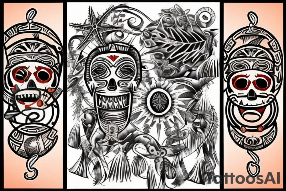 A beach live tattoo with sun down in taino style tattoo idea