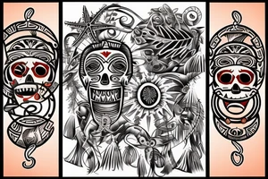 A beach live tattoo with sun down in taino style tattoo idea
