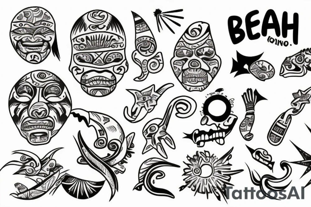 A beach live tattoo with sun down in taino style tattoo idea