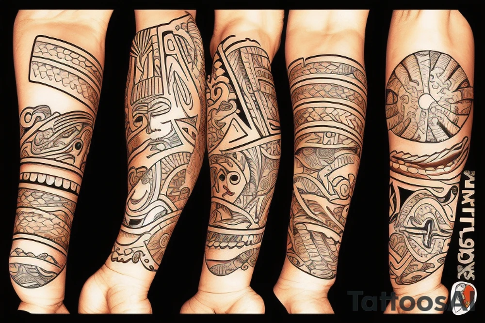 A beach live tattoo with sun down in taino style tattoo idea