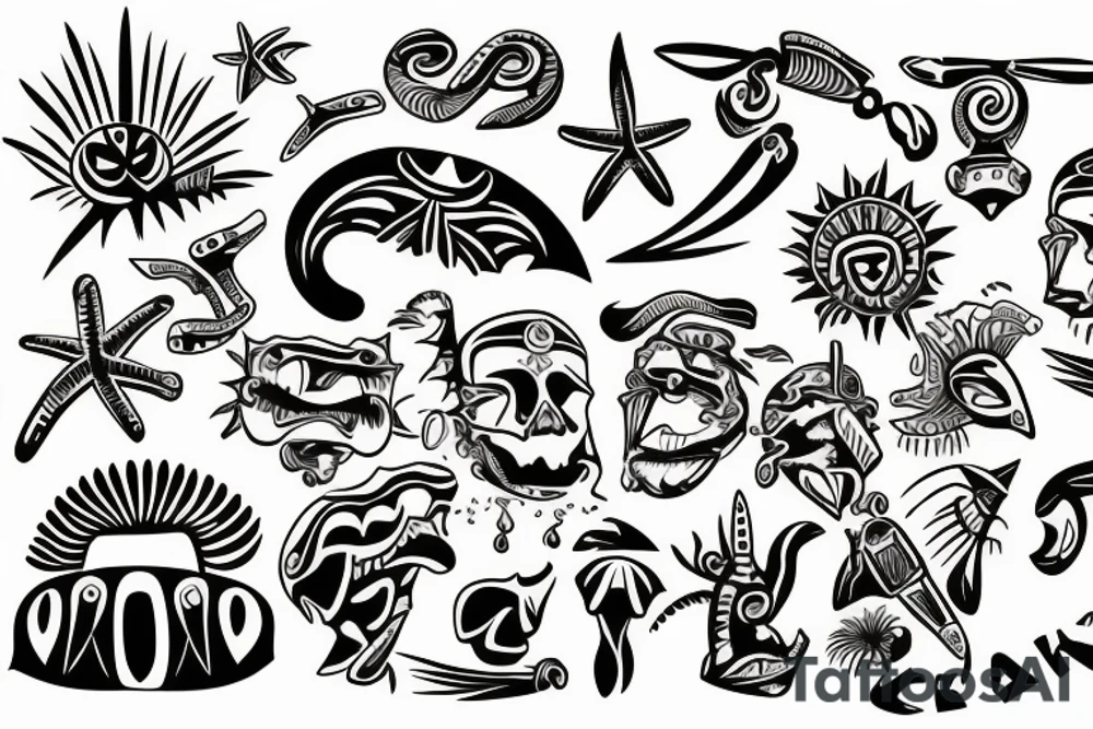 A beach live tattoo with sun down in taino style tattoo idea
