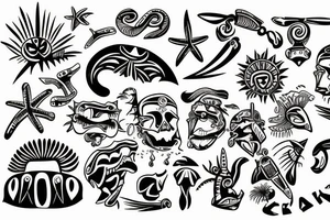 A beach live tattoo with sun down in taino style tattoo idea