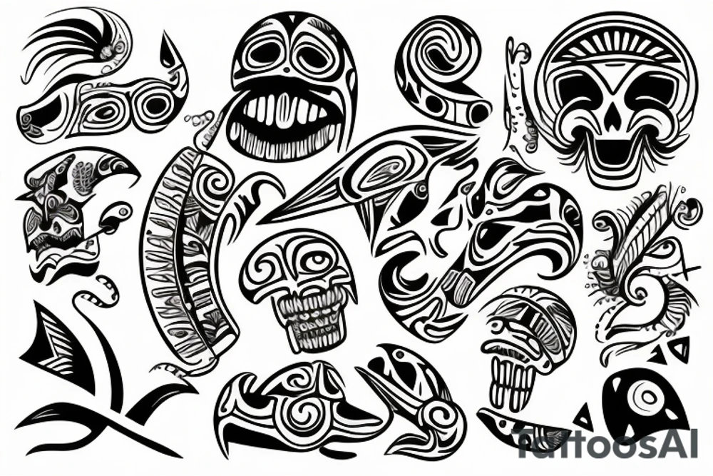 A beach live tattoo with sun down in taino style tattoo idea
