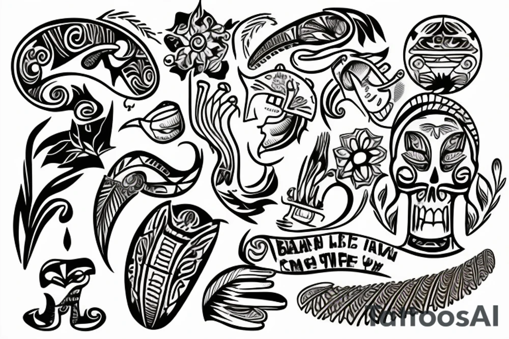 A full colored beach live tattoo with sun down in taino style tattoo idea
