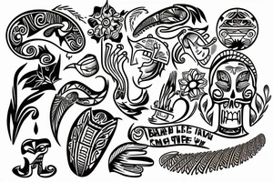A full colored beach live tattoo with sun down in taino style tattoo idea