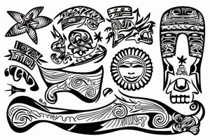 A full colored beach live tattoo with sun down in taino style tattoo idea