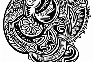 A full colored beach live tattoo with sun down in taino style tattoo idea