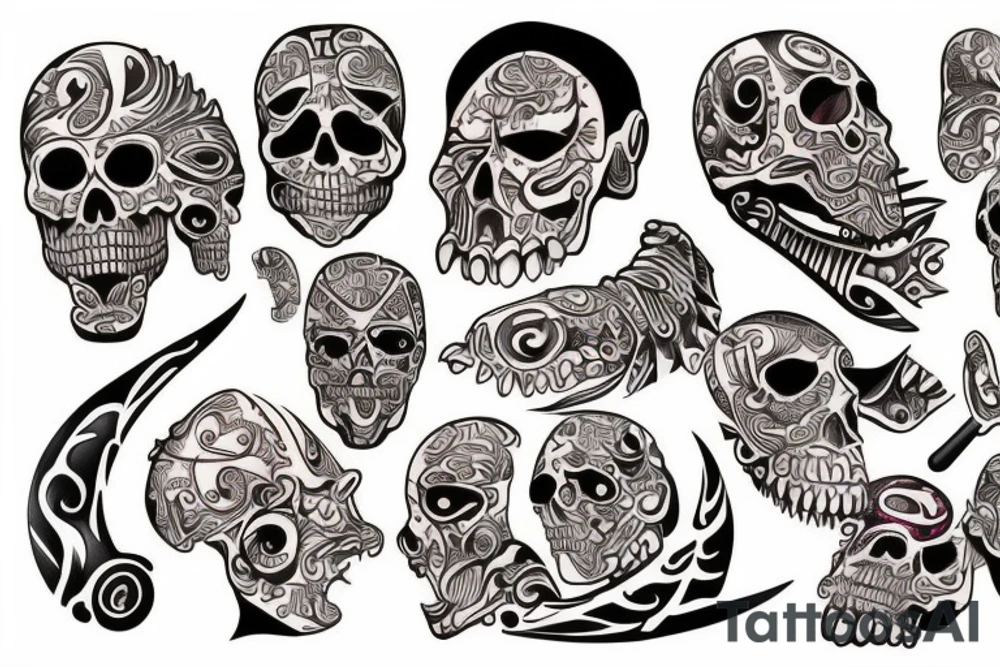 A full colored beach live tattoo with sun down in taino style tattoo idea