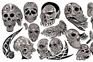 A full colored beach live tattoo with sun down in taino style tattoo idea