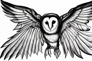 Barn owl with wings spread, with area codes around the wings tattoo idea
