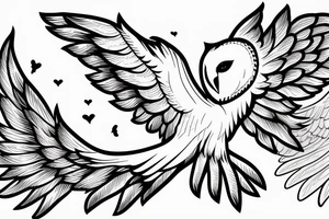 Barn owl with wings spread, with area codes around the wings tattoo idea