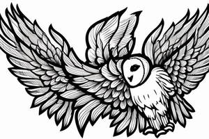 Barn owl with wings spread and 614 on the wings tattoo idea