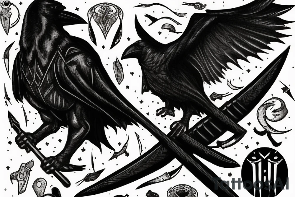 Dark Knight with a Sword on a Full Moon with a Raven tattoo idea