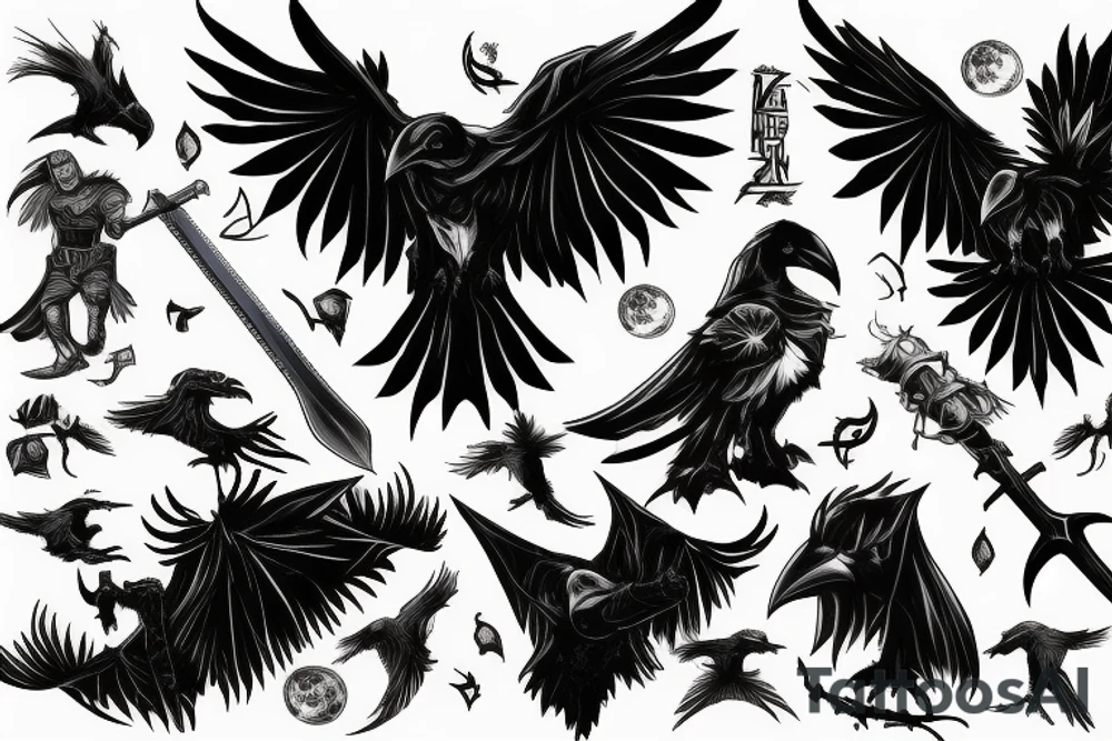 Dark Knight with a Sword on a Full Moon with a Raven tattoo idea