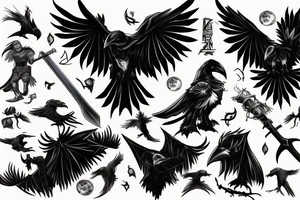 Dark Knight with a Sword on a Full Moon with a Raven tattoo idea