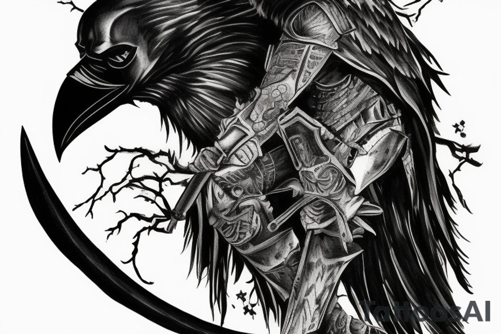 Dark Knight with a Sword on a Full Moon with a Raven tattoo idea