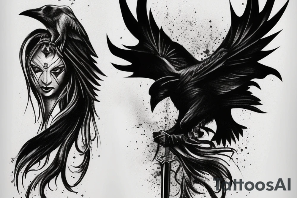 Dark Knight with a Sword on a Full Moon with a Raven tattoo idea