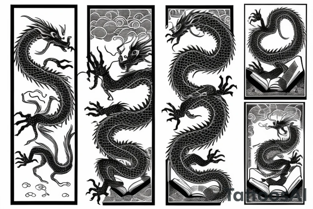 Chinese dragon wrapped around a stack of books tattoo idea