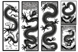 Chinese dragon wrapped around a stack of books tattoo idea