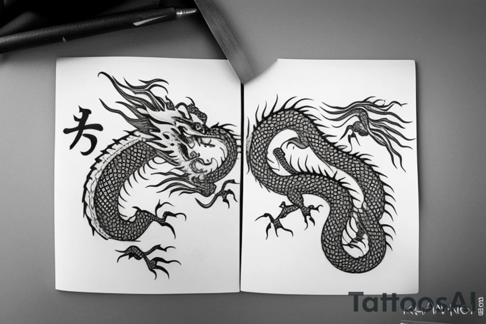 Chinese dragon wrapped around a stack of books tattoo idea