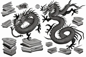 Chinese dragon wrapped around a stack of books tattoo idea
