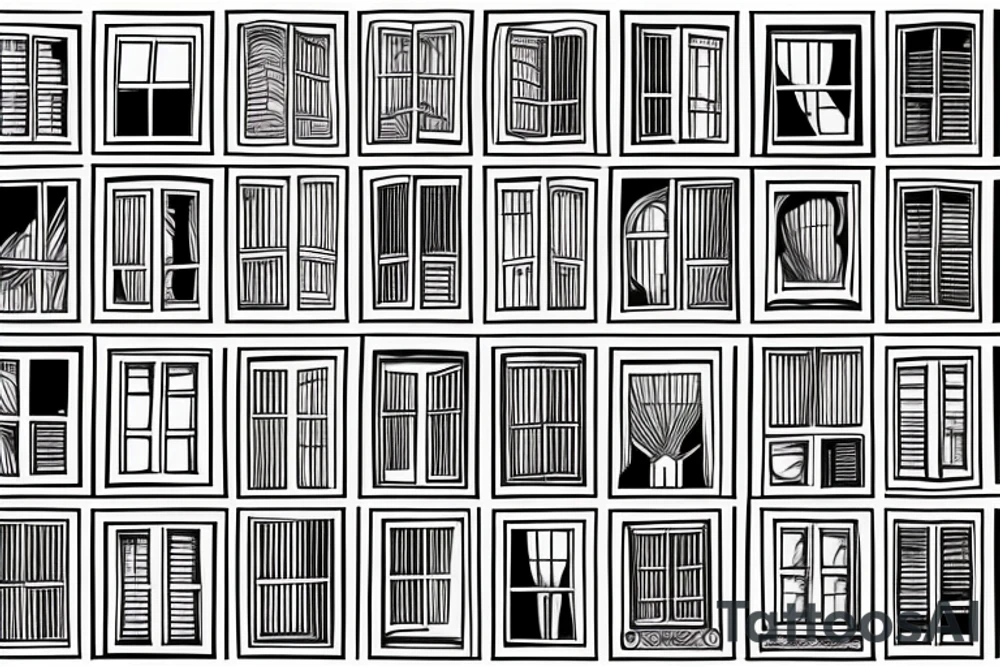 a wall of windows with different views outside every window tattoo idea