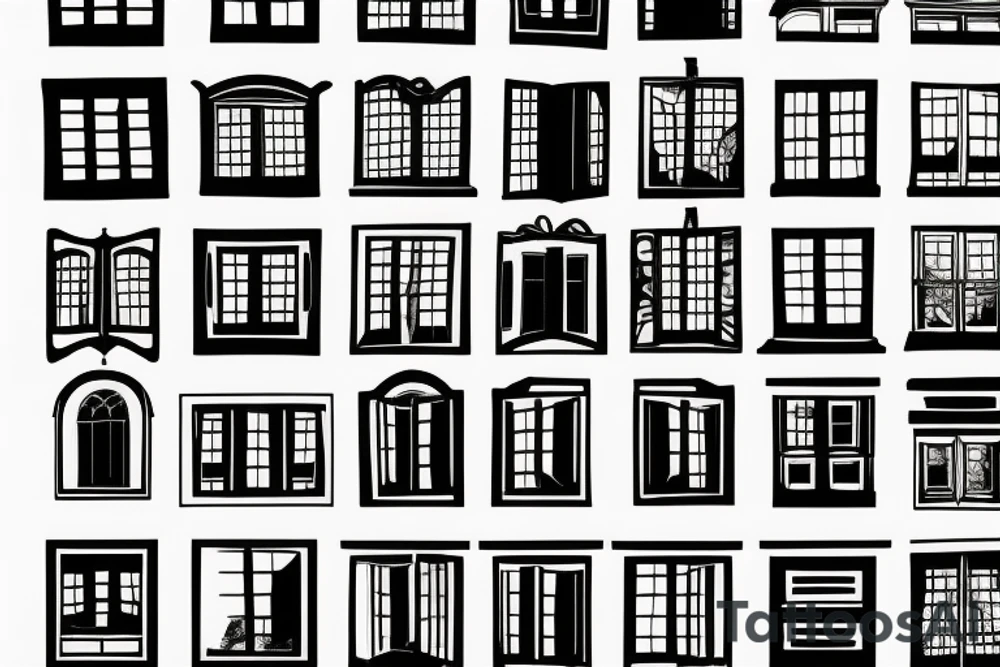 a wall of windows with different views outside every window tattoo idea