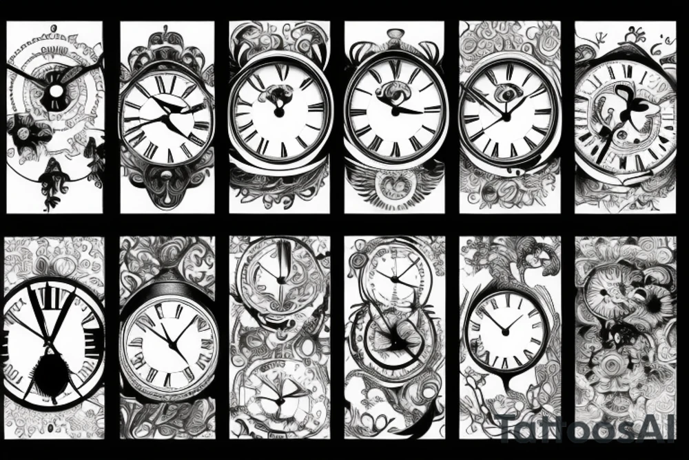 wall of clocks at 4:44 tattoo idea