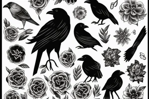 Crow bird flower tattoo idea