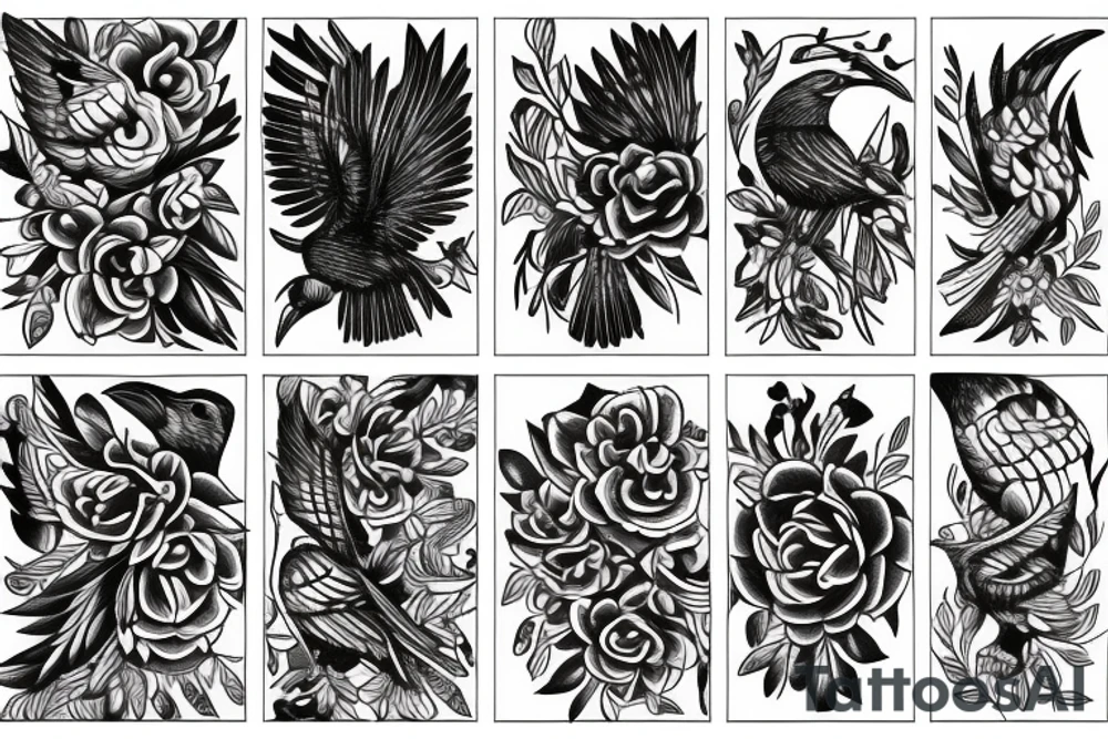 Crow bird flower tattoo idea