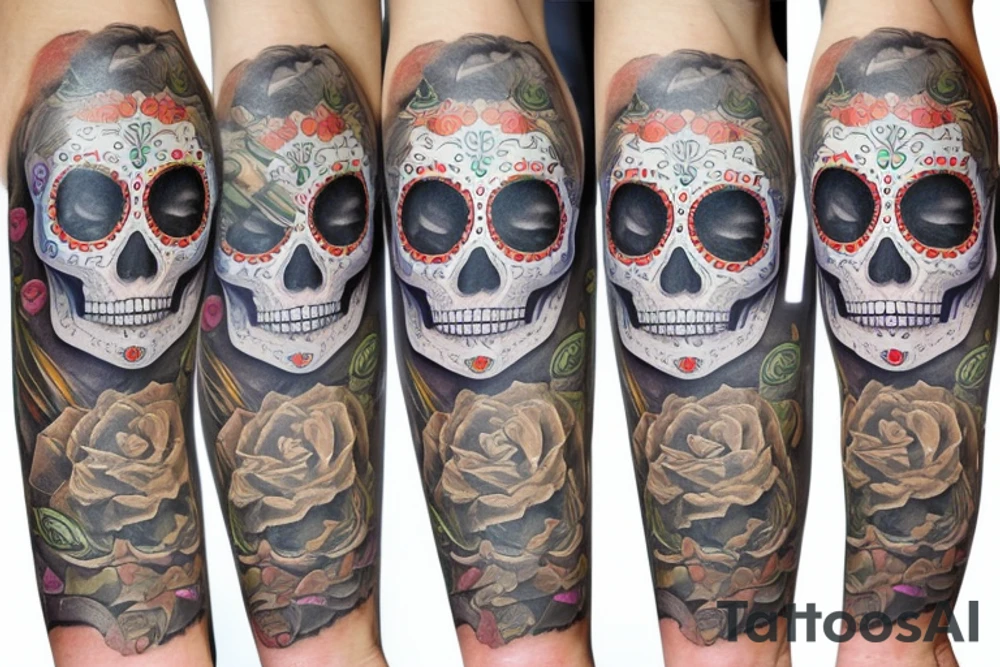 sleeve, sugar skull with lime eyes, third eye tattoo idea