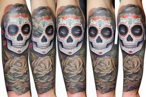 sleeve, sugar skull with lime eyes, third eye tattoo idea