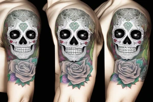 sleeve, sugar skull with lime eyes, third eye tattoo idea
