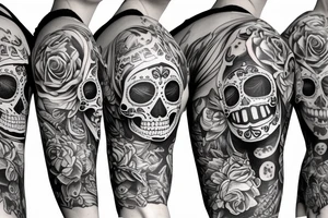sleeve, sugar skull with lime eyes, third eye tattoo idea