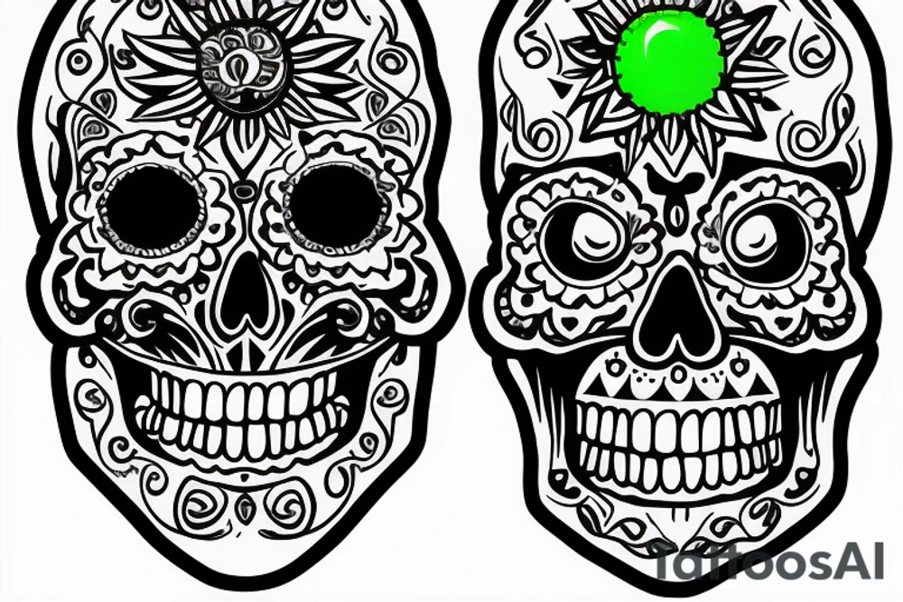 sleeve, sugar skull with lime eyes, third eye tattoo idea