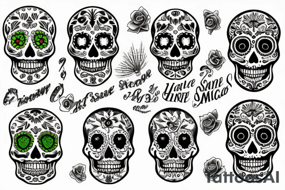 half lime sugar skull tattoo idea