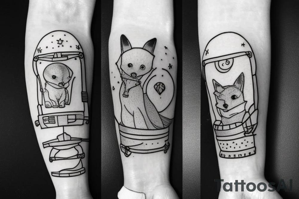 The Little Prince styled tattoo with a boy and his fox and something space related tattoo idea